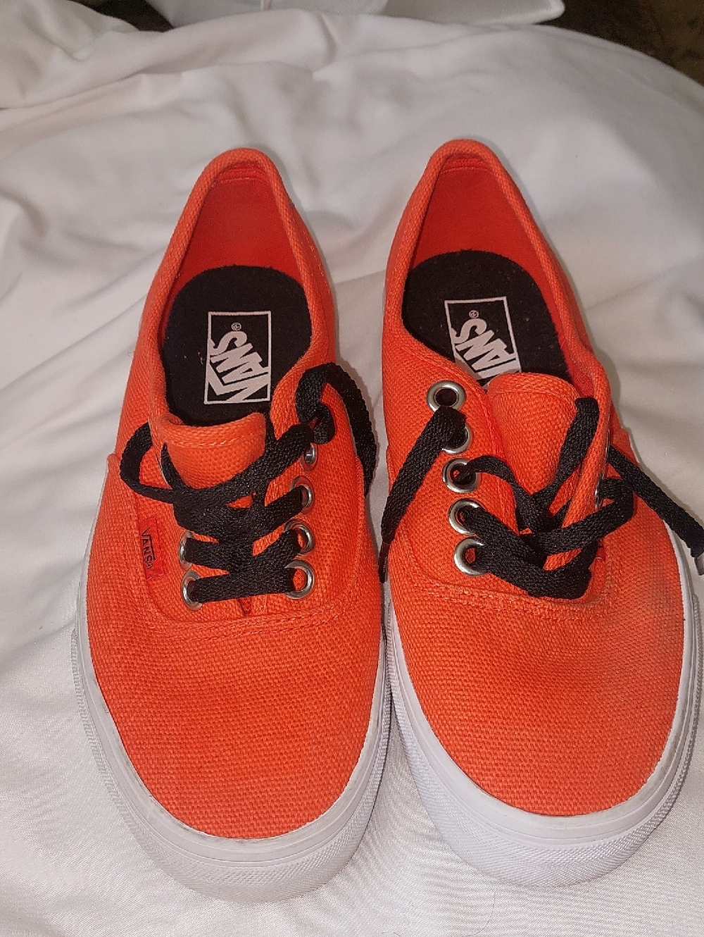 Vans Bright Orange Canvas Low-Top Sneakers with Black Laces. Like New